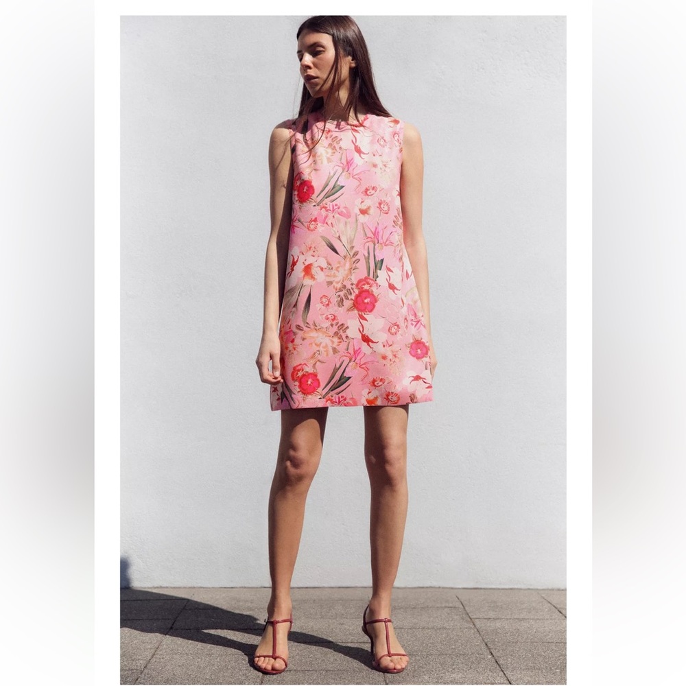 NWT Zara Pink Floral knit mini Dress size XL